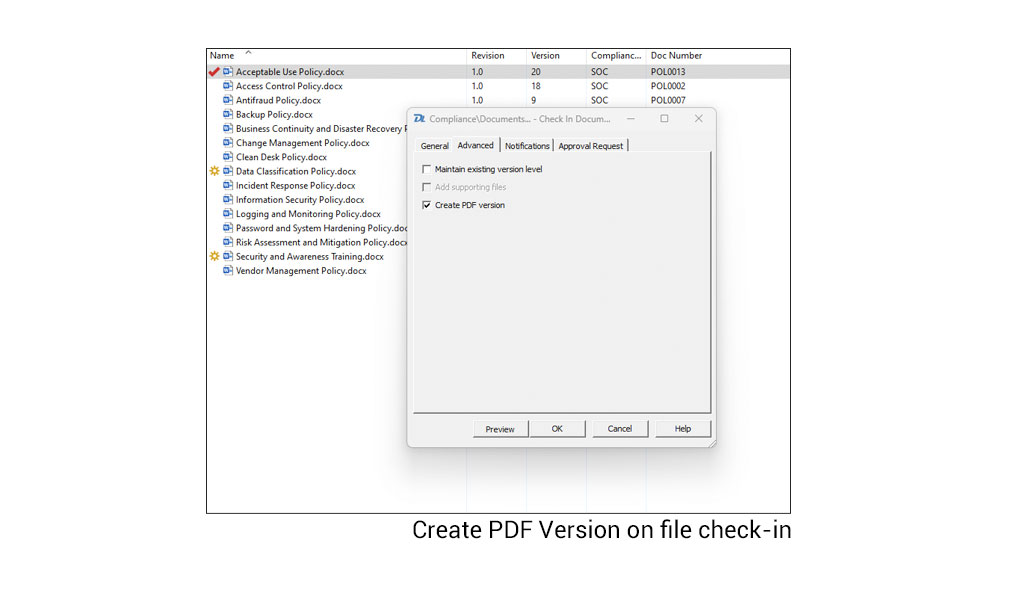 PDF version on file check-in