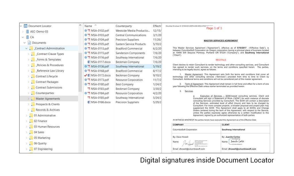 Digital Signatures inside Document Locator