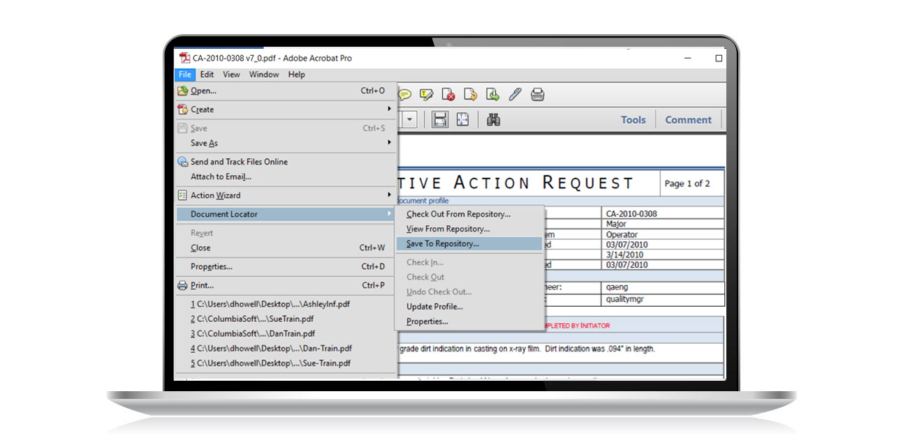 Adobe Acrobat integration in Document Locator