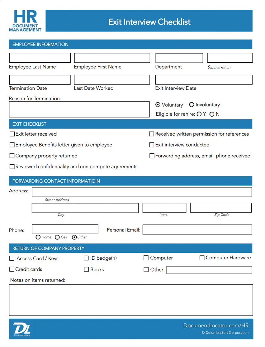 Exit Interview Checklist