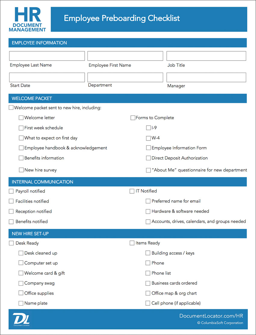 Preboarding Checklist Form